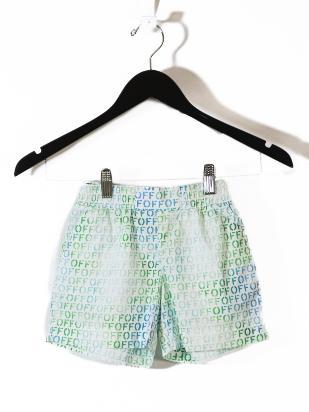 Off White Kid's Green White Logo Print Pattern Pull On Swim Bathing Suit Shorts
